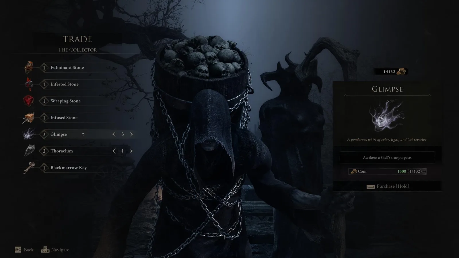 The Collector has several Glimpse for sale in Mortal Shell 2.