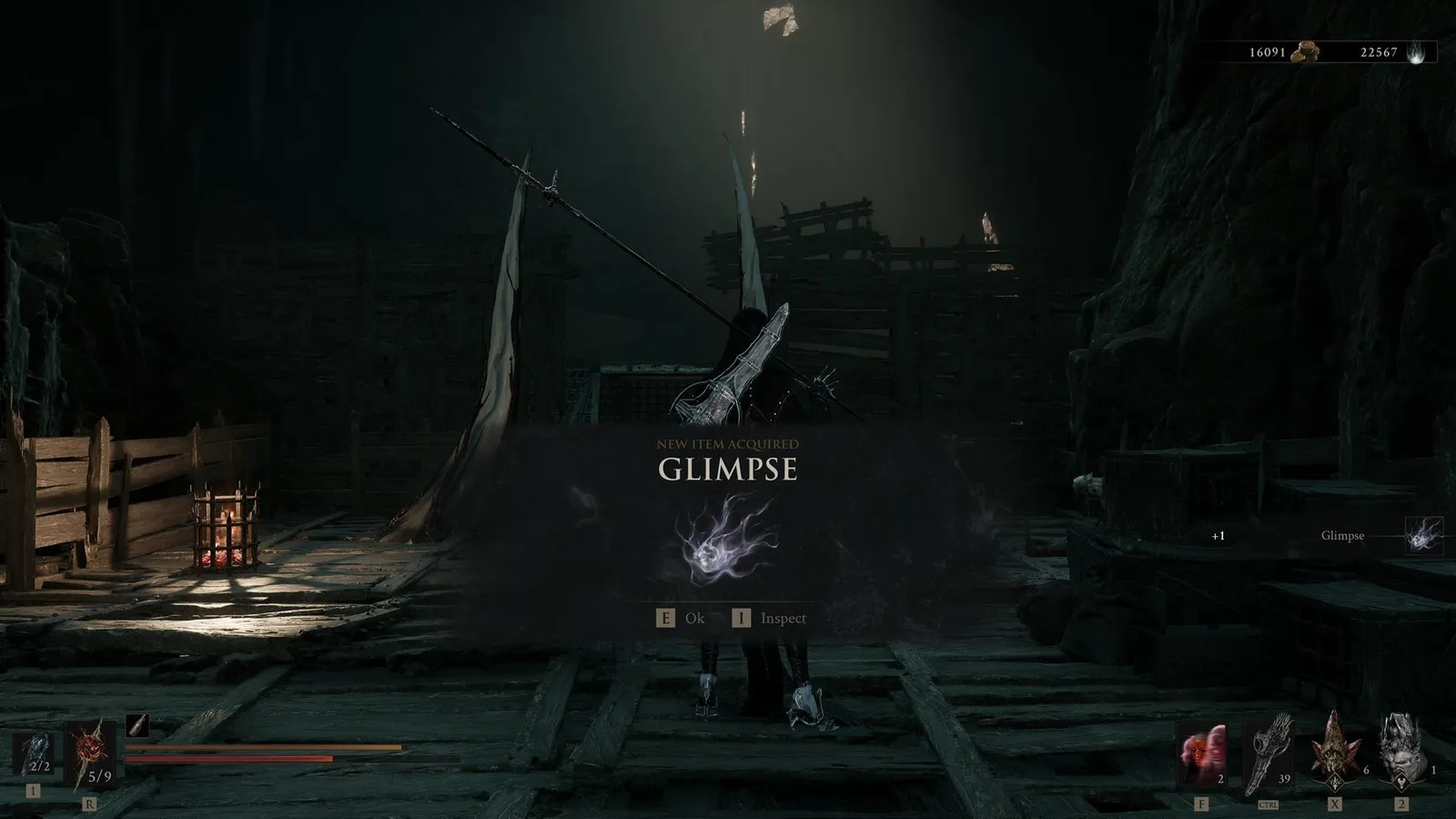 The player in Mortal Shell 2 picks up a Glimpse before fighting two minibosses.