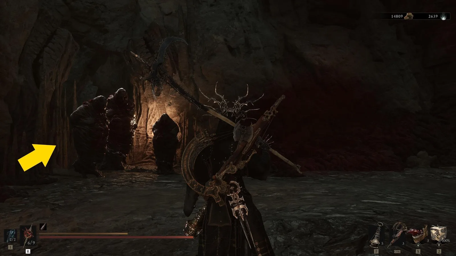 A screenshot from Mortal Shell 2, showing the access point to find Methers Flesh.