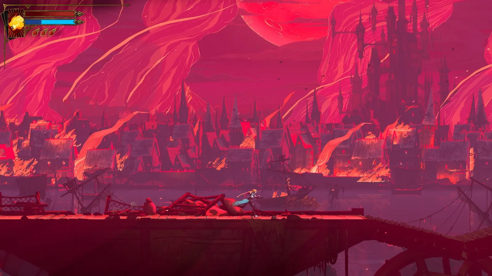 Rose runs towards the drawbridge leading to Dracula's Castle in Castlevania: Belmont's Curse.