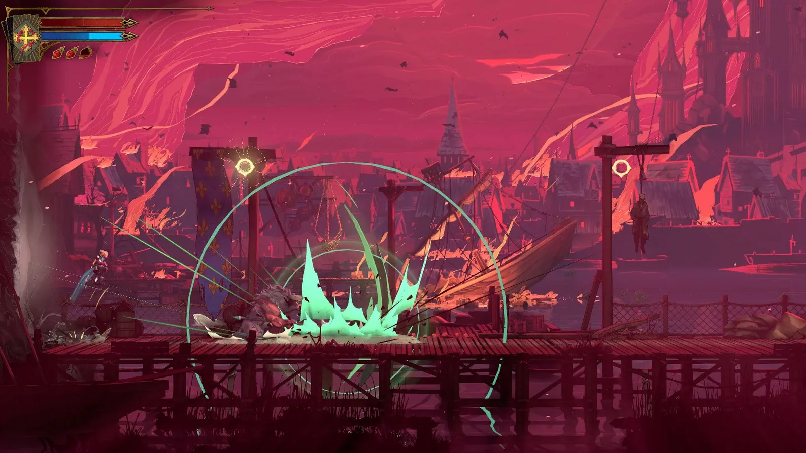 Rose dodges a slam attack from a Minotaur in Castlevania: Belmont's Curse.
