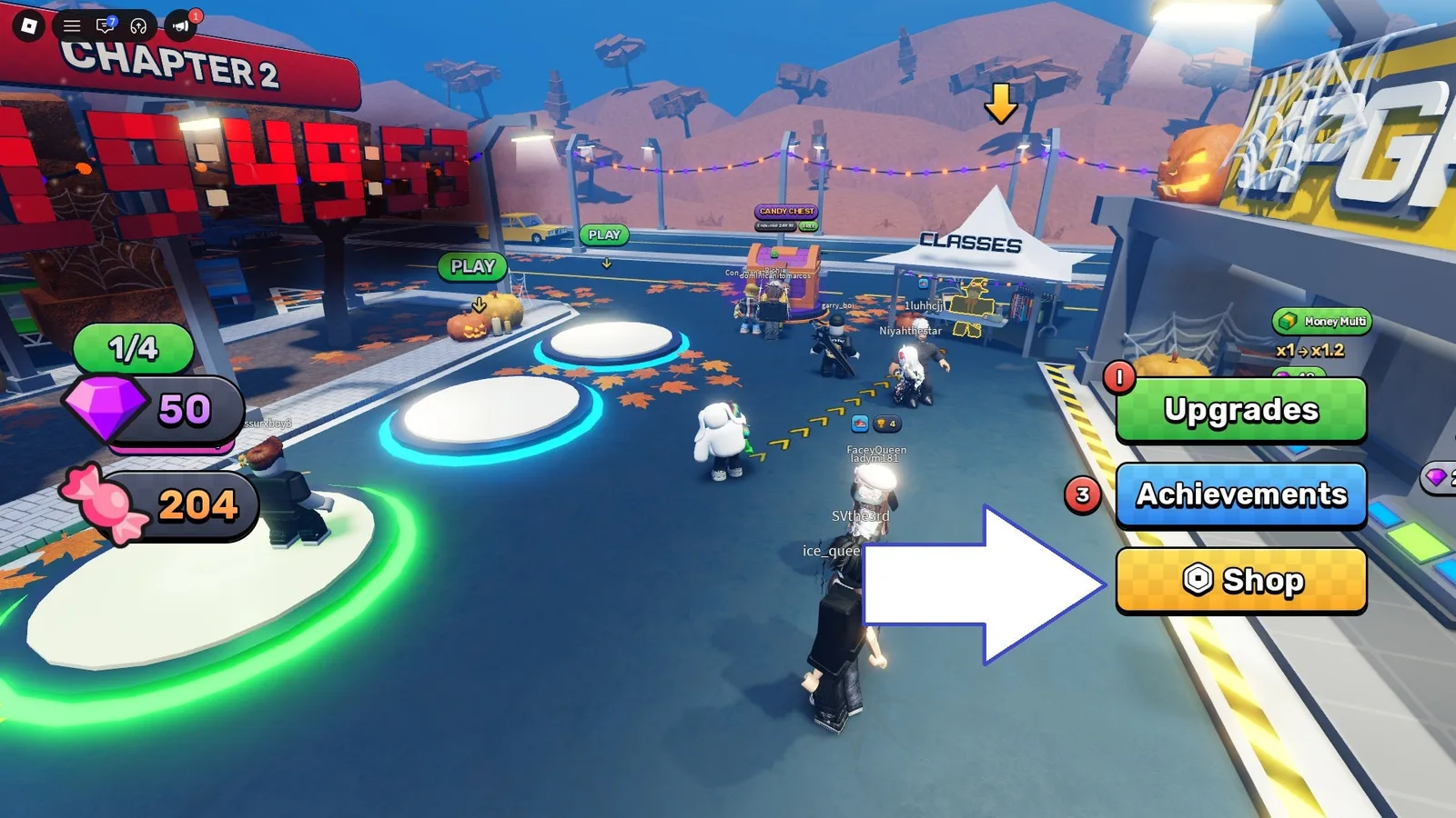 A screenshot of Sell Fries in Roblox showing the game's shop button.