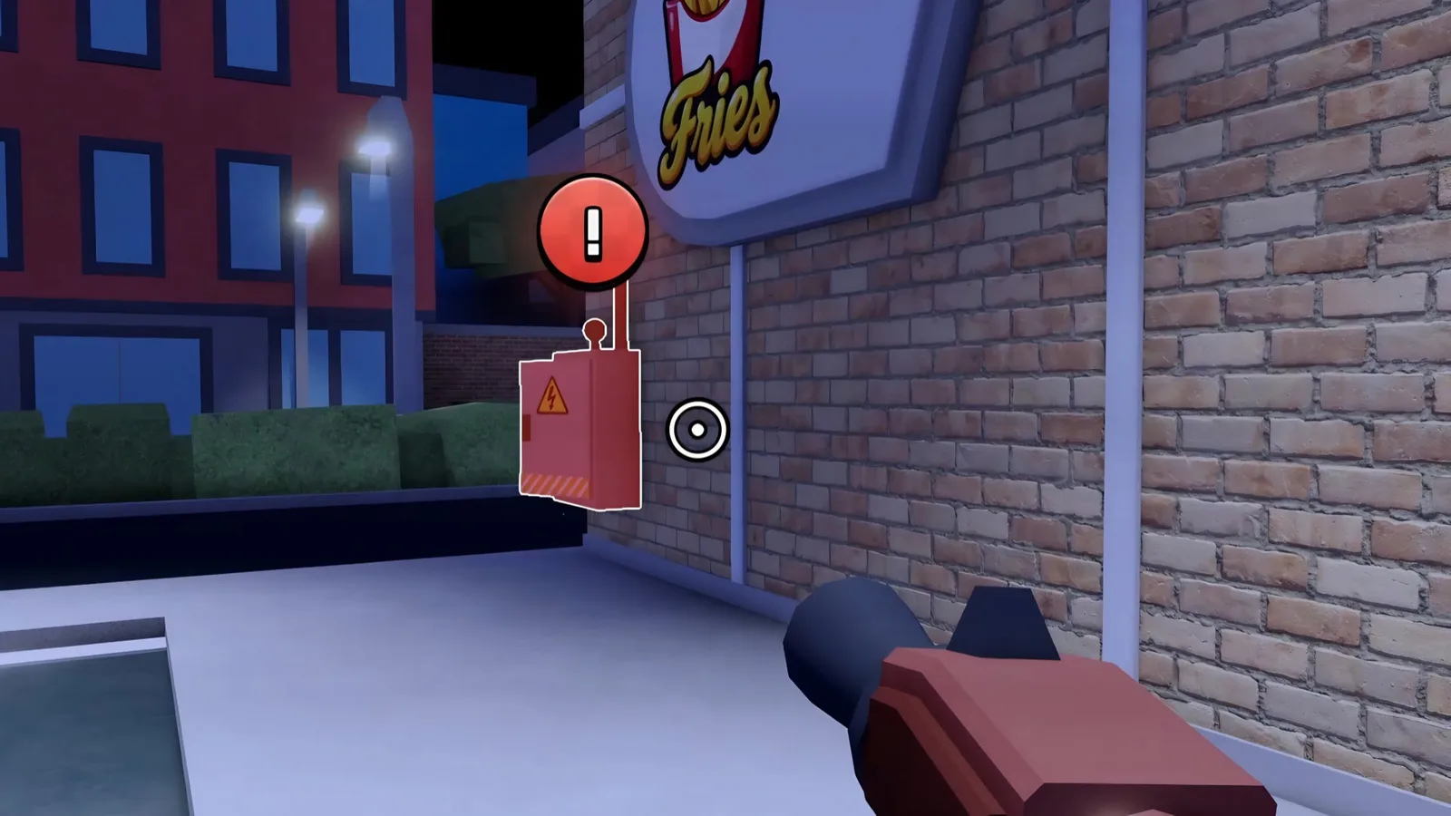 A screenshot from Sell Fries on Roblox, showing the power box when it needs fixing.