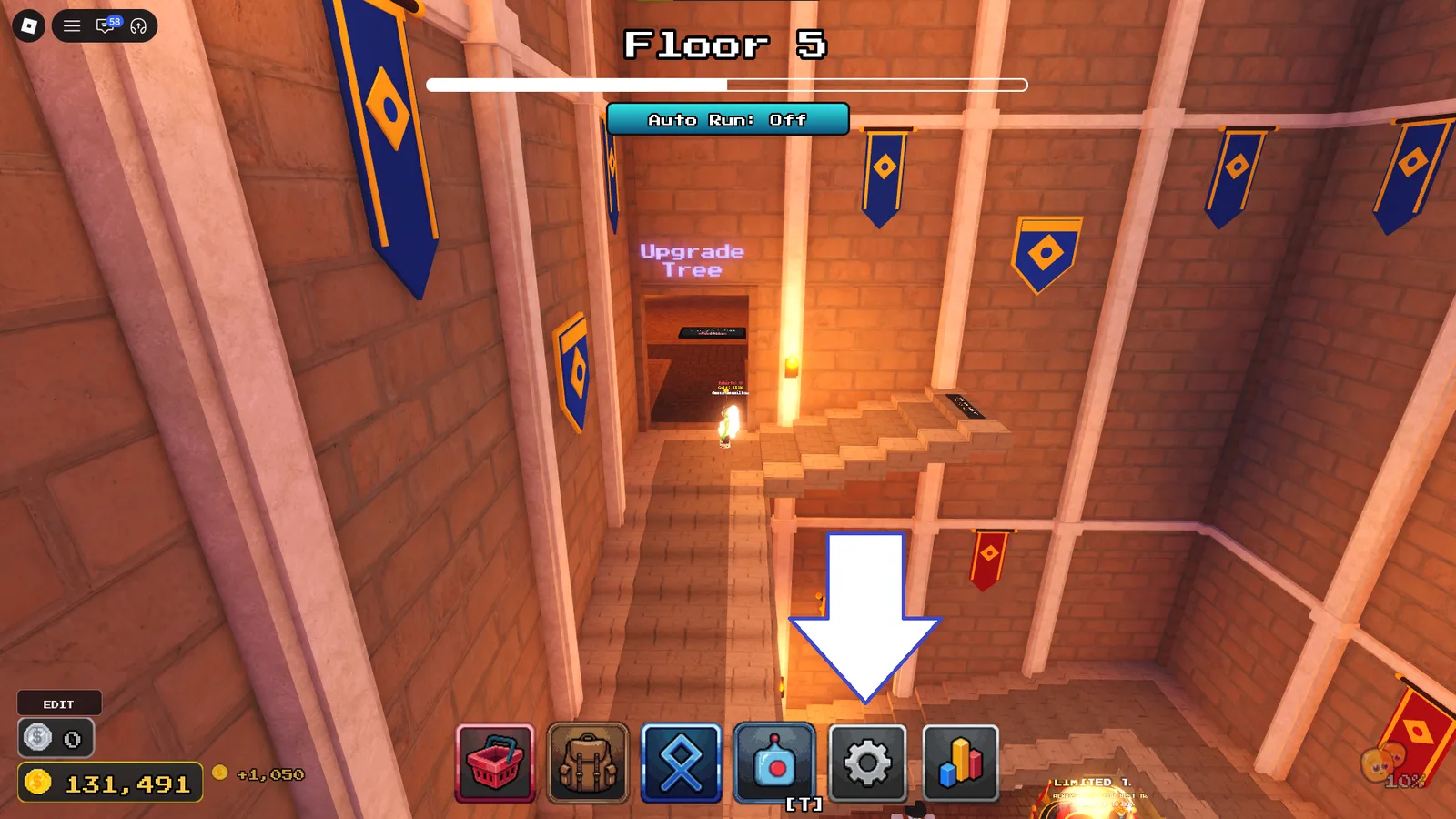 A screenshot of Tower Incremental in Roblox showing the game's settings button.