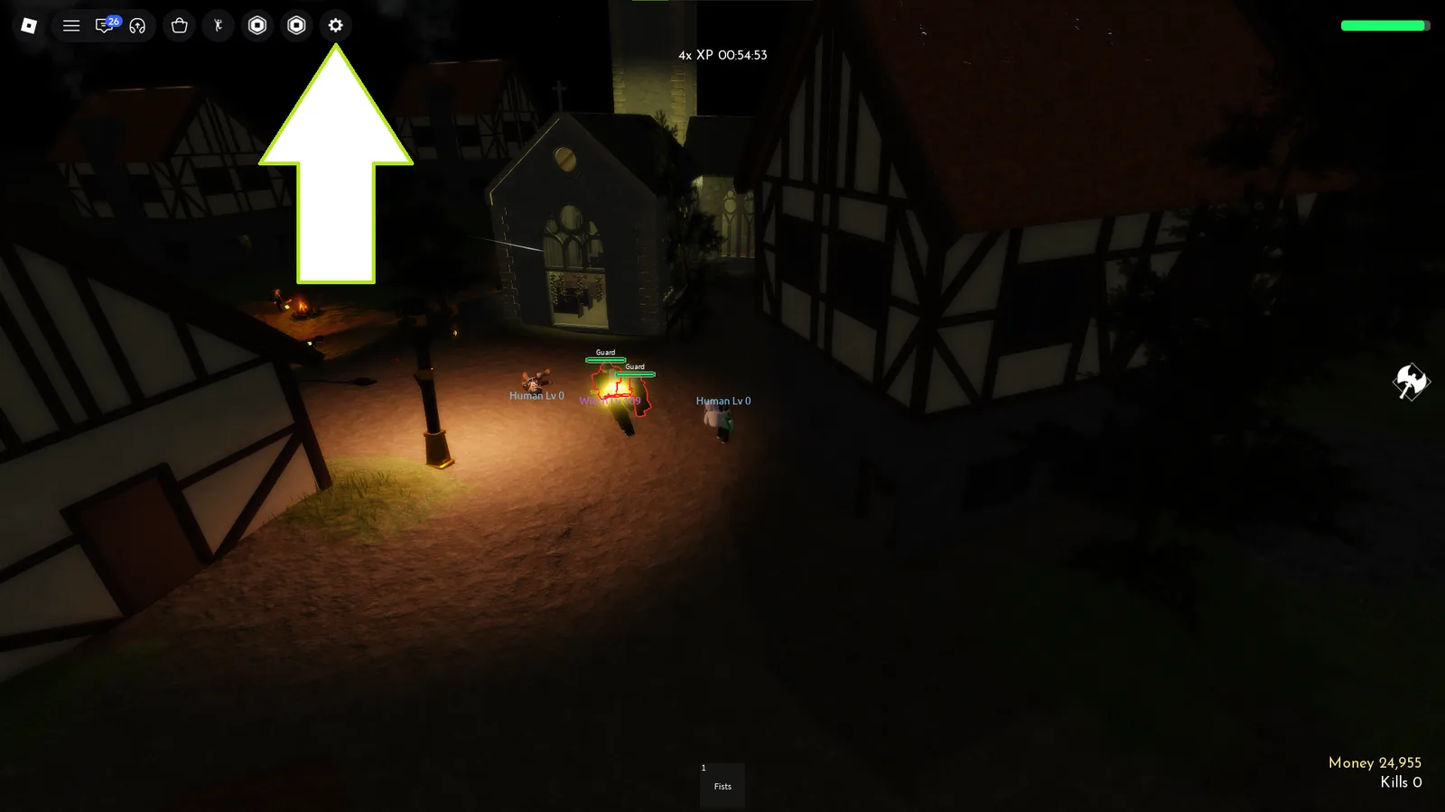 A screenshot of Vampire Life showing the game's settings button.