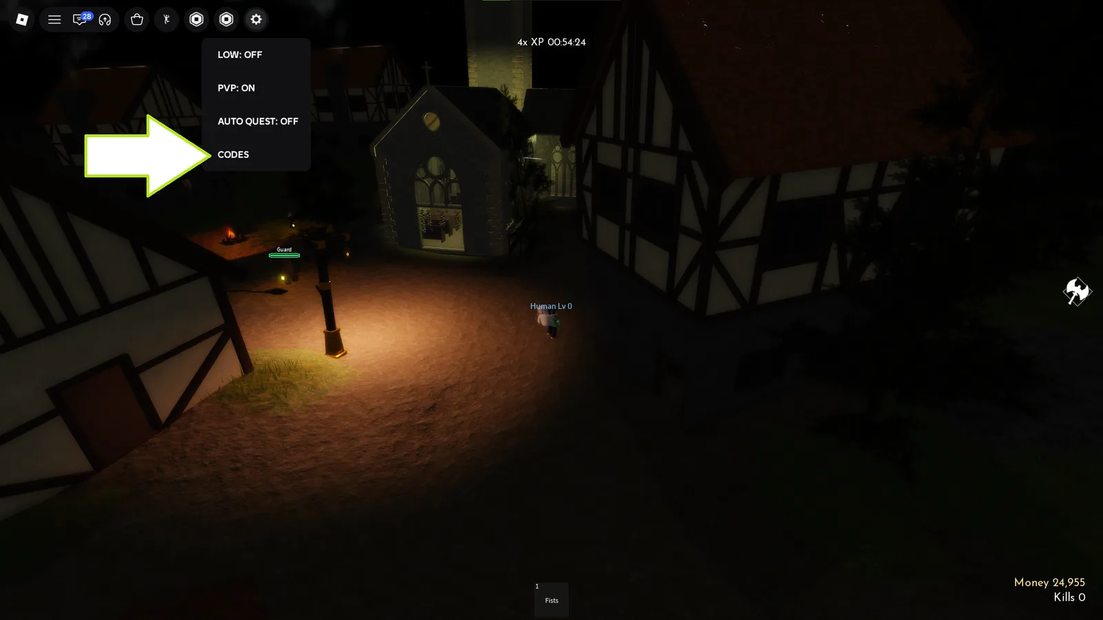 A screenshot of Vampire Life showing the game's codes button.