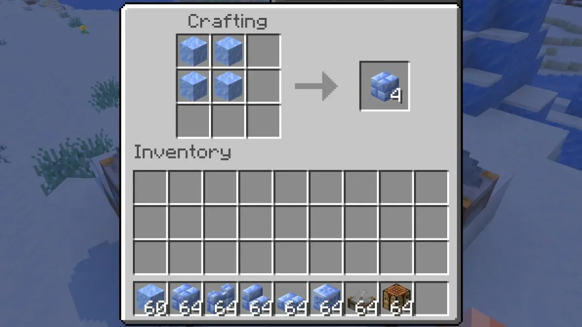 How to Craft Packed Ice Bricks in Minecraft using crafting table