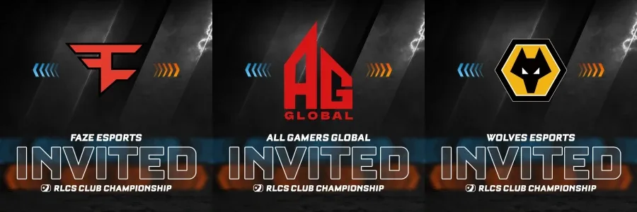 The image features logos of three esports organizations that join the official Rocket League circuit in 2027: FaZe, All Gamers, Wolves.