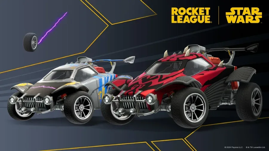 The image is the official poster for the Rocket League collaboration with the Star Wars franchise — Octane decals during the May the 4th 2024 event.